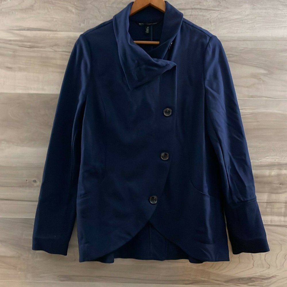 White House Black Market Womens Navy Blue Button Front Cardigan Sweater Size 12